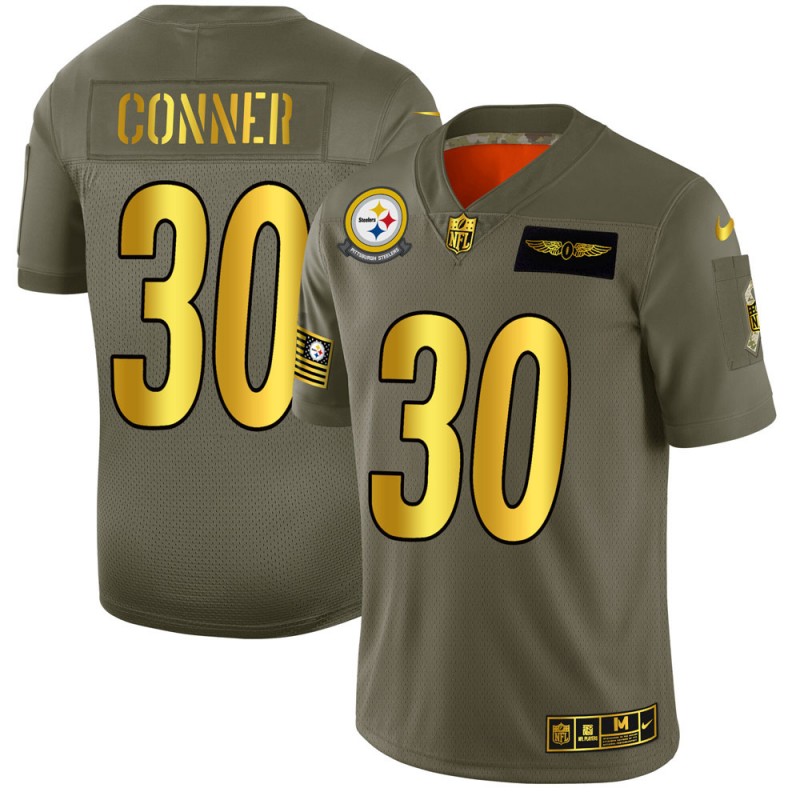 Men's Pittsburgh Steelers #30 James Conner 2019 Olive/Gold Salute To Service Limited Stitched NFL Jersey